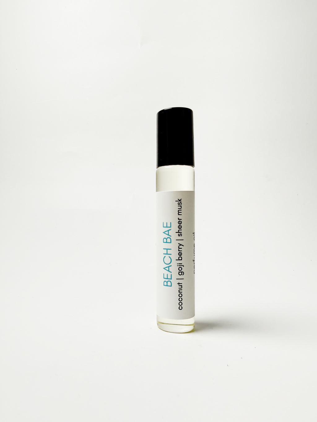 Roll-on bottle labeled 'Beach Bae' on a white background